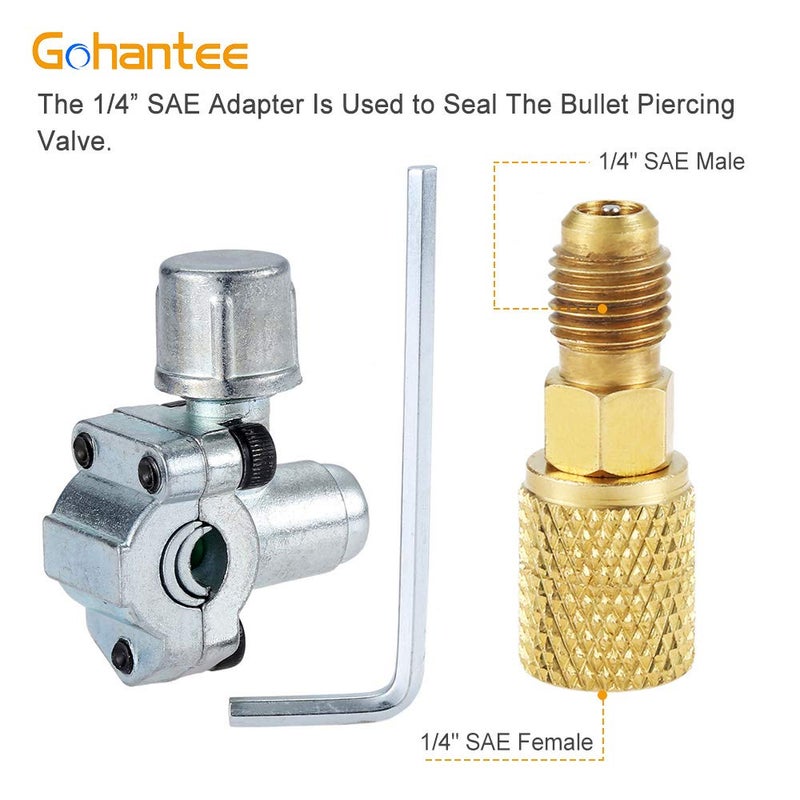 gohantee R134a Charging Hose Kit, Refrigerant Recharge Hose with Gauge 2.75â€œ, R134a Can Tap and Quick Couple, 1/4 Male Adapter Kit and BPV31 Piercing Valve for Air Conditioning - Image 5